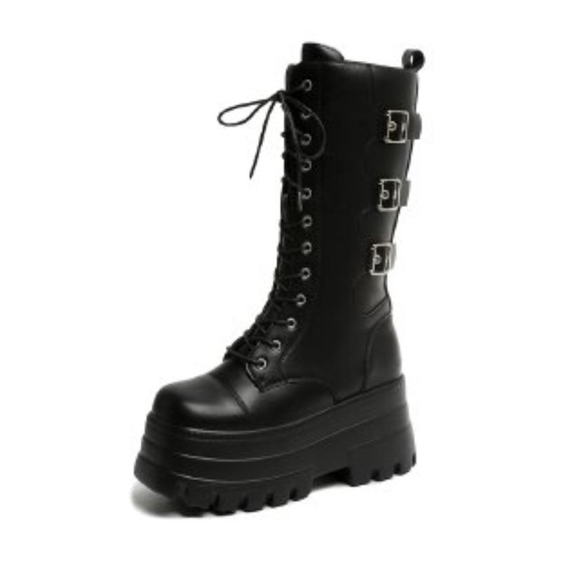 Fashion New 9cm High Platform Warm Ankle Boots Women Autumn Winter Non Slip Combat Punk Fur Shoes Woman Buckle Leather Motorcycle Boots