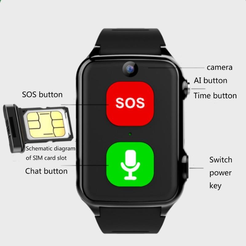 4G Smartwatch Big Button Large Volume Blood Pressure Heart Rate Temperature Monitor Accurate Position Elderly Bracelet