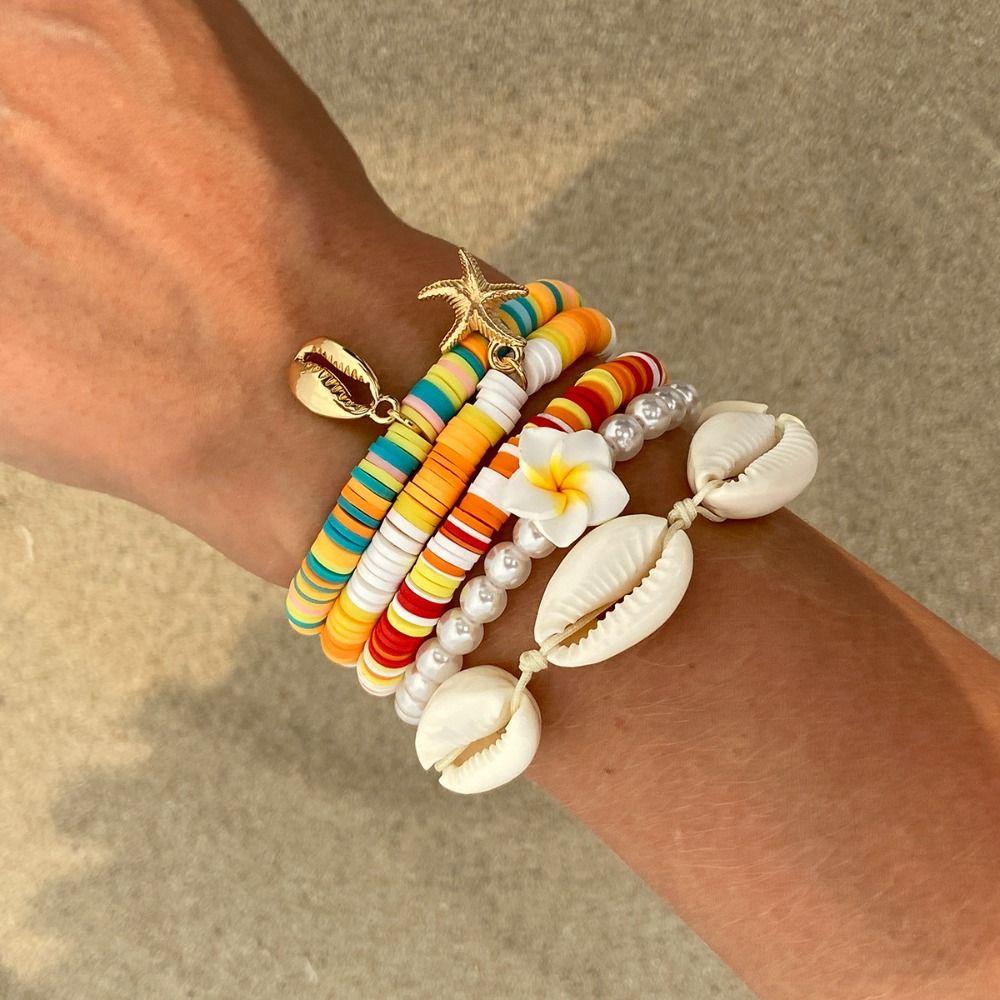 Colorful Ocean Style Hand Chain Sweet Bohemia Bracelet Set Trendy Starfish Shell Bracelet  Beach