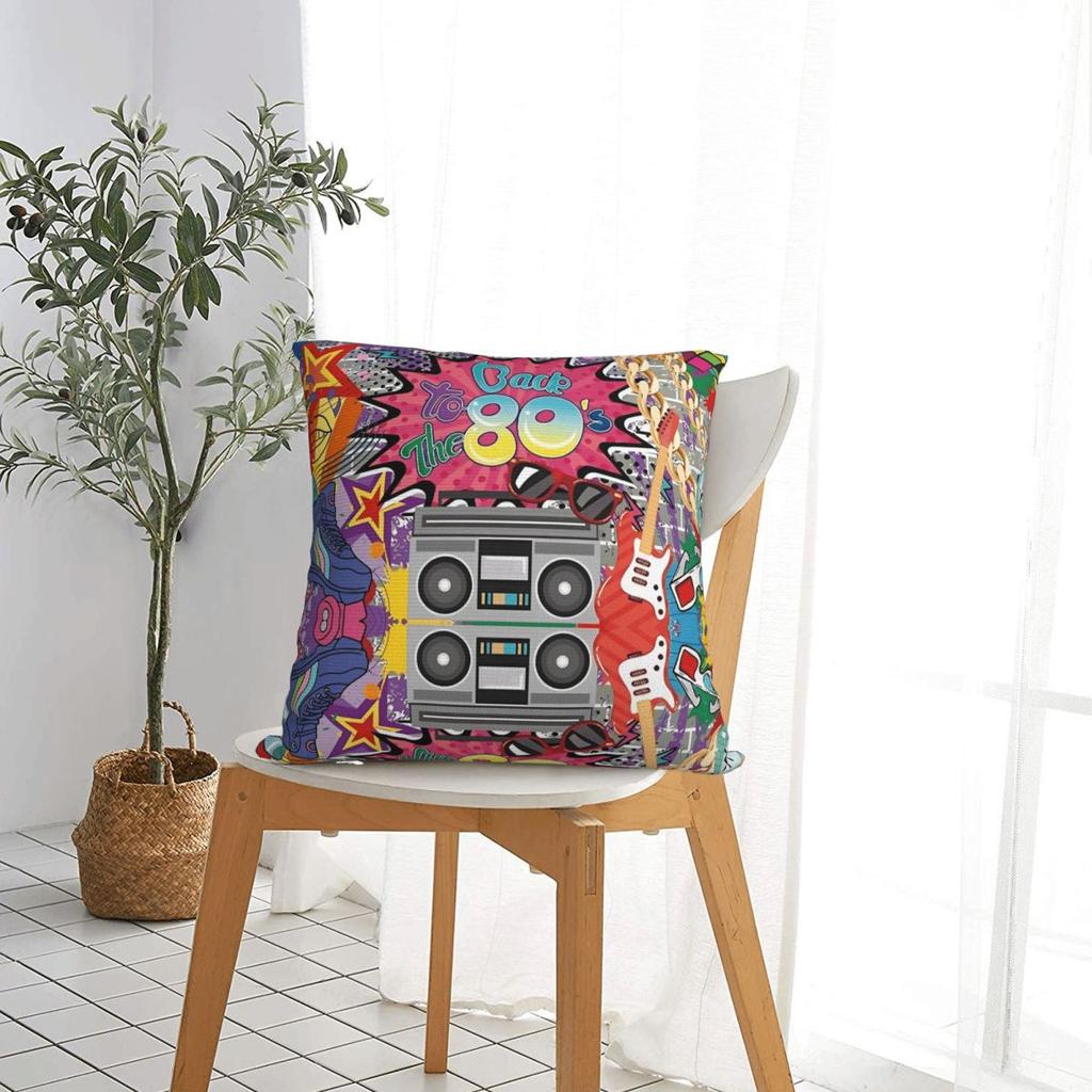 Retro 80S 90S Square Pillow Case Polyester Throw Pillow Graffiti Music Vintage Pillowcover Home Decor