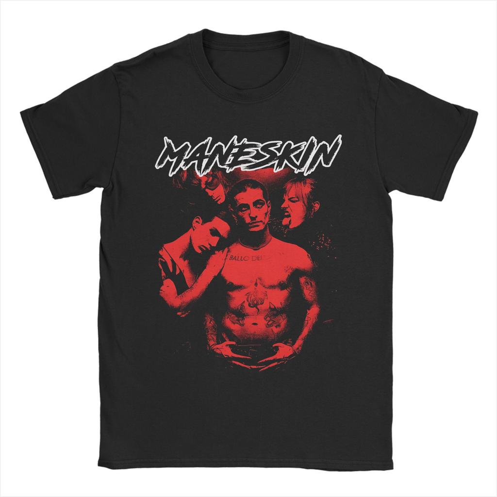 Maneskin Rock Band T Shirts for Men Pure Cotton Hipster T-Shirts Round Collar Tee Shirt Short Sleeve Clothing Summer