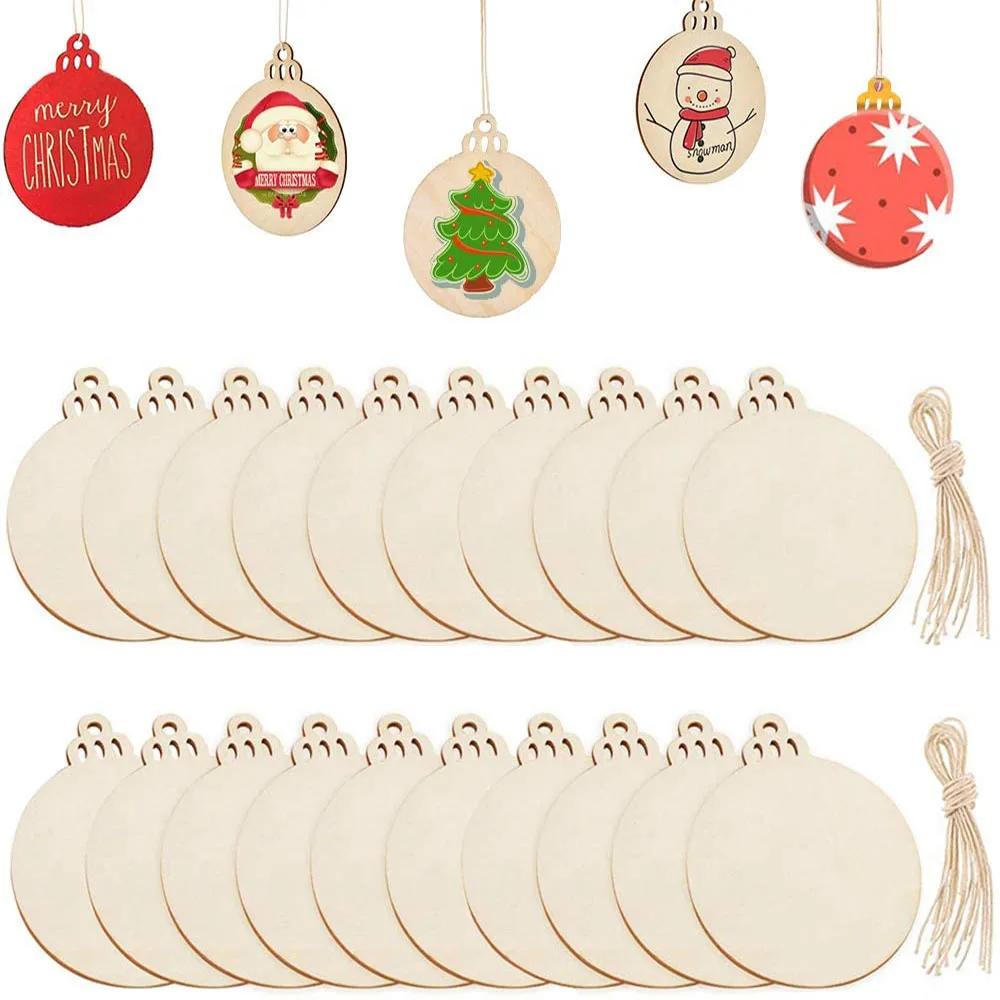 10/20Pcs Christmas Wooden Slices DIY Christmas Tree Hanging Pendants Decoration For Kids DIY Craft  Christmas Ornaments