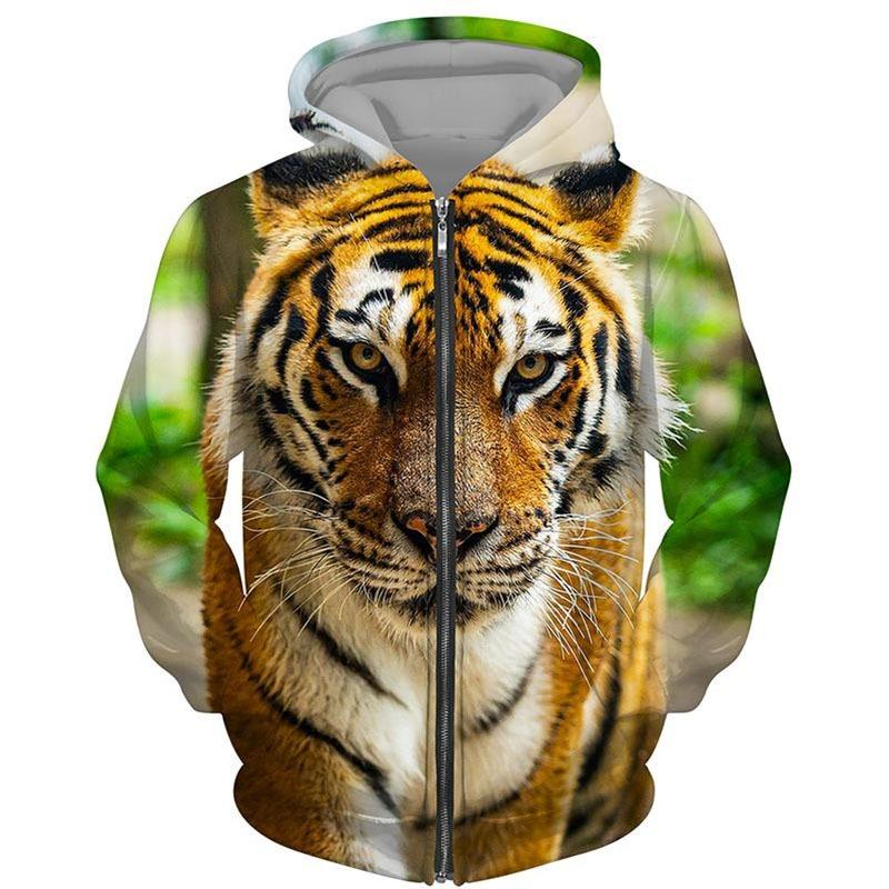 Trend Tiger Pattern Zip Up Hoodies For Men Fashion Autumn Long Sleeve Pullovers Loose Streetwear Cool Hoodie