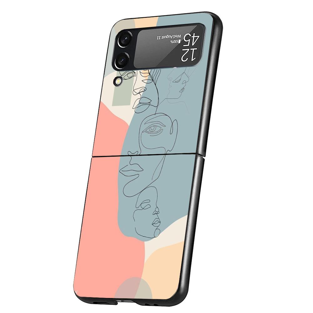 Abstract Line Women Face Case Phone Cover for Samsung Galaxy Z Flip 6 5 4 3 5G ZFlip6 ZFlip5 ZFlip4 ZFlip3 Black Hard Trend Fund