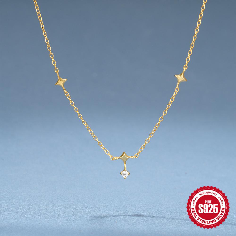 Collier tendance en argent sterling S925, étoile à quatre branches sertie de diamants, idéal pour la clavicule des femmes