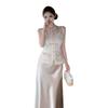 Summer 2026 Elegant Three-Piece Set: Lace Embroidered Top with Straps, High-End Satin Mermaid Skirt.