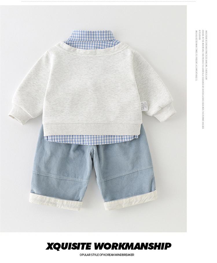 2026 New Boys' and Girls' Plaid Patchwork Two-Piece Hoodie Set for Spring and Autumn