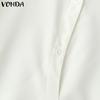 VONDA Women Lapel Neck Long Sleeve Irregular Buttons Belt Casual Loose Shirts