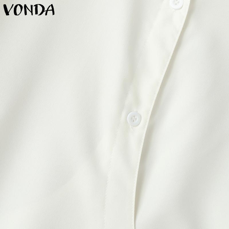 VONDA Women Lapel Neck Long Sleeve Irregular Buttons Belt Casual Loose Shirts