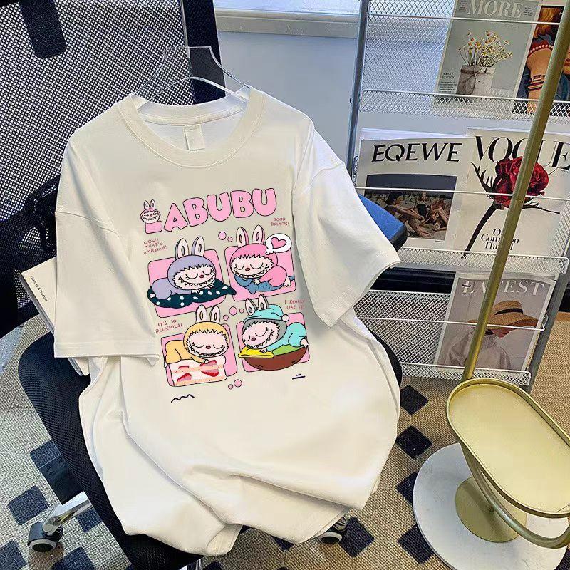 Labubu oblečení kreslené s krátkým rukávem chlapci a dívky letní ležérní tričko topy