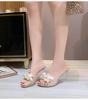 1098 Serie 8 cm Absatz Sandalen Kristall Transparent High Heels Strass Keil Flache Damenschuhe LFD
