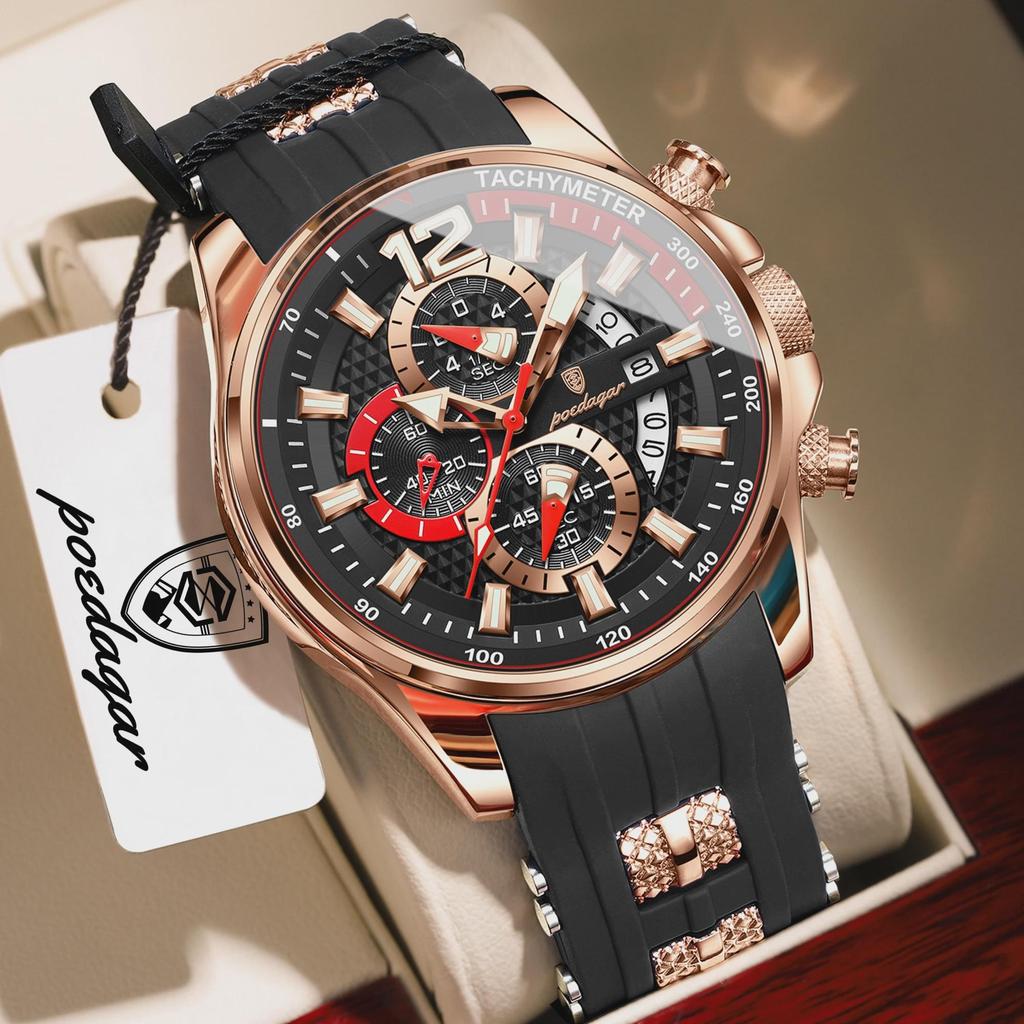 POEDAGAR Luxury Watch For Men Date Chronograph Luminous Waterproof Silicone Male Watch Fashion Sports Quartz Men's Watches