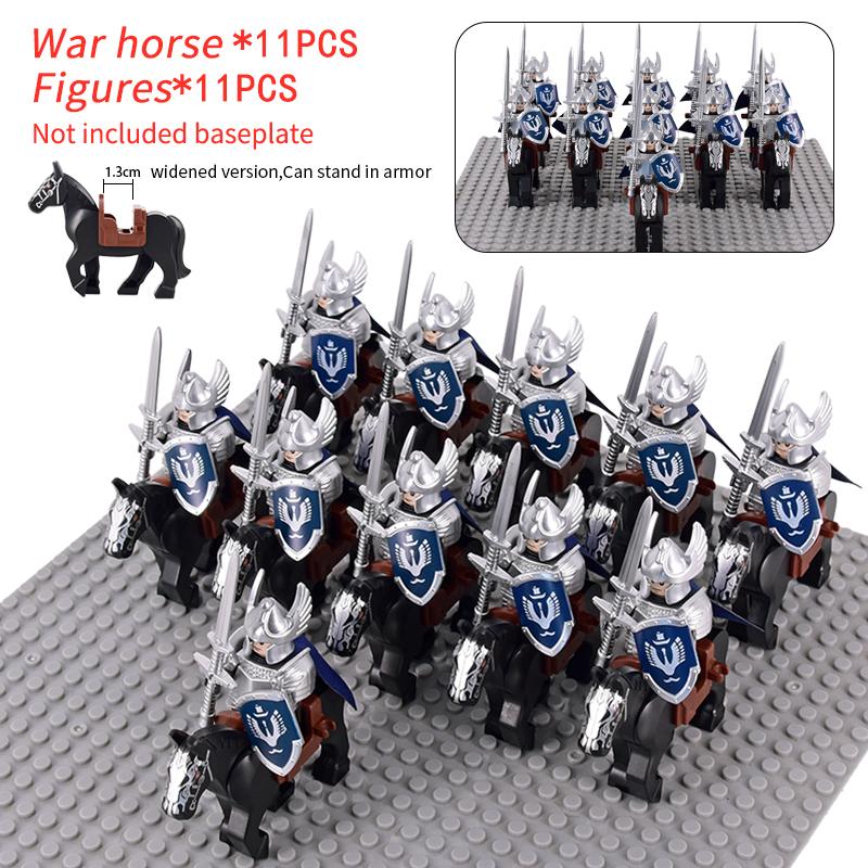 MOC Medieval Rohan Knights Soldiers Guard Army Lotr Cavalier Action Figures Mini Bricks Building Blocks DIY Toys for Kid Gifts