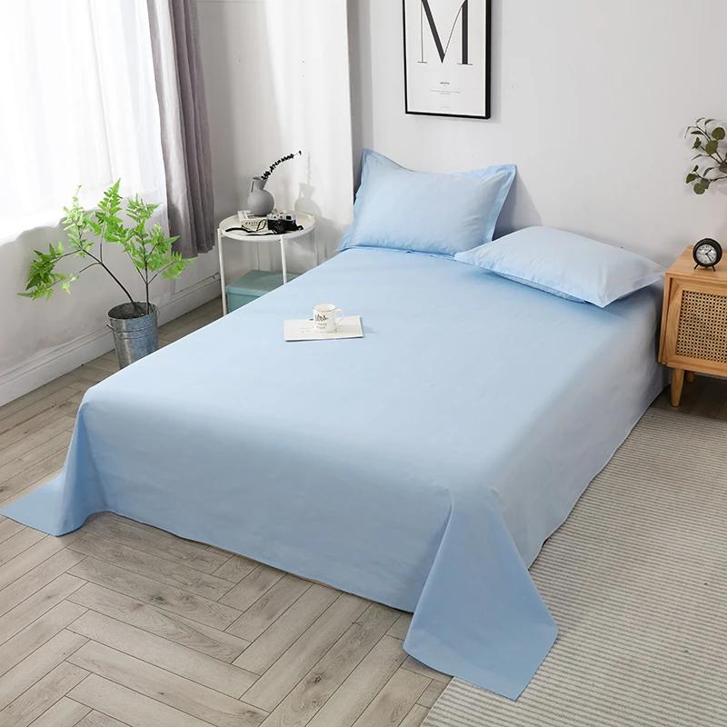 1pcs 100% Cotton Bed Sheet Pink Soild Color Top King Double Sheets Pure Cotton Single Size Kids Bed Linen (No Pillowcase)