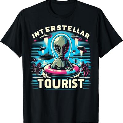 Interstellar Tourist Alian Funny Graphic Tees T-Shirt