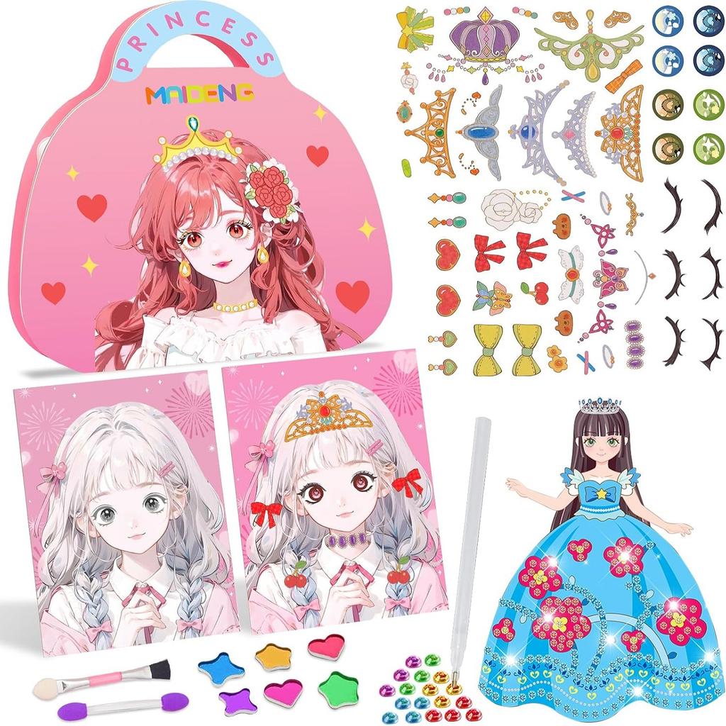 Rincess Makeup Dress Up Game | 1 Set Diamond Painting & Sticker Book | For Birthday Christmas Halloween Creative Gift