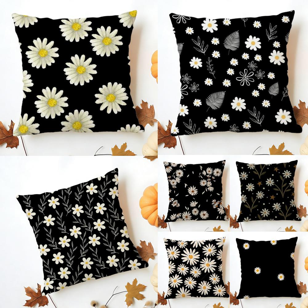 Classic Daisy Flowers Cushion Cover Washable Linen Pillowcase Soft for Sofa Bed Cozy Home Room Decor