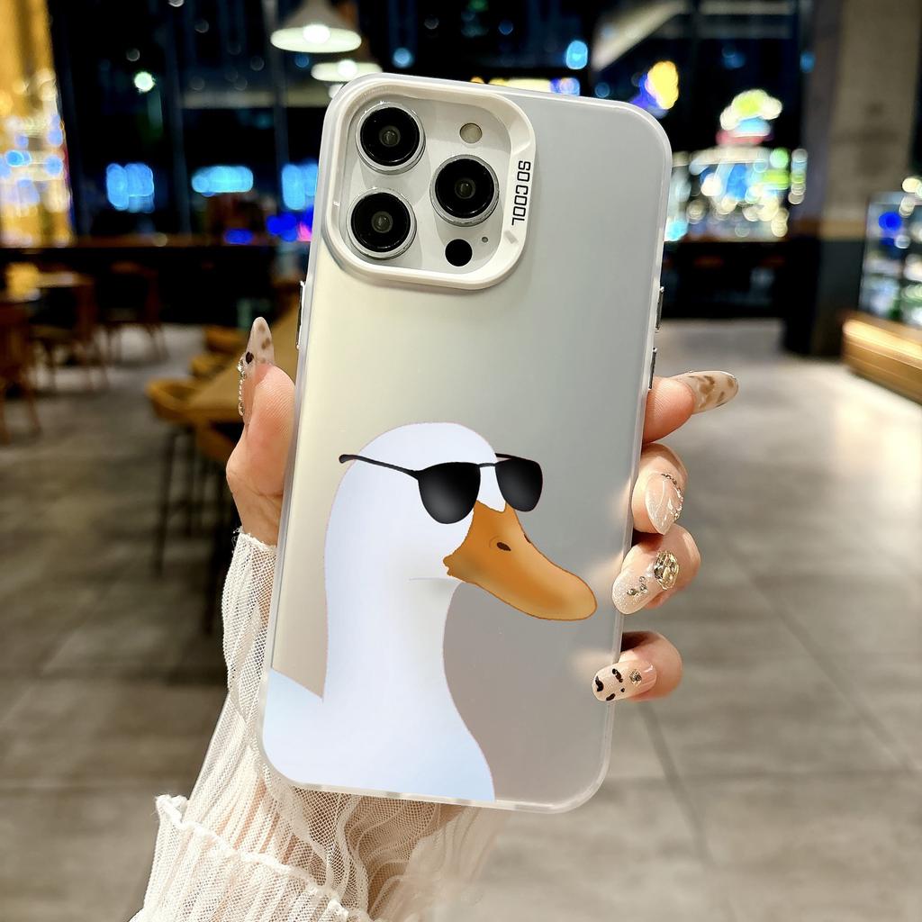 Color Phone Case For iPhone 17 16E 16 11 15 14 Pro MAX 12 13 MINI 7 8 Plus XR SE Silver Plated IMD Cover Protection Funny Duck