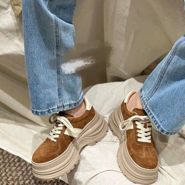 2025 autumn new small 8cm thick-soled fashion women's casual moral training matte leather versatile muffin shoes tide