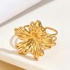 Stainless Steel Open Finger Ring with 18K Gold Flower Design