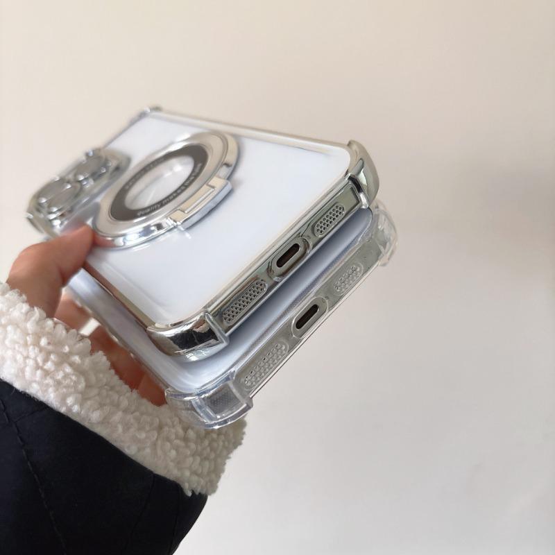 Luxury Plating Shockproof Magnetic Bracket Clear Case for Magsafe for iPhone 16 15 14 13 12 11 Pro Max With Holder Stand Cover