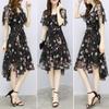 Floral Print Slimming Summer Dress for Plus Size Women with Pleated Hem V-Neck Short Sleeve Regular Waist Line Knee-Length