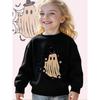 Kids Crewneck Sweatshirt, Cute Witch Hat Spooky Graphic Print, Soft Loose Fit Long Sleeve Pullover