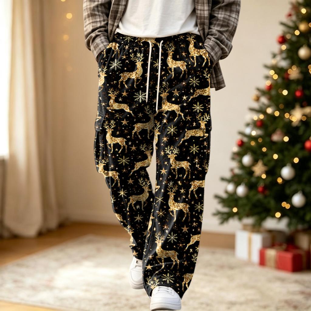Men's Streetwear Casual Loose Fit Comfortable Athletic Pants with Christmas Print for Holiday Lounging