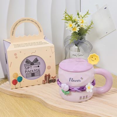 Creative Mug Women's Water Cup with Lid Tulip Ceramic Cup High Quality Appearance with Lid Spoon Gift Box High End Sense