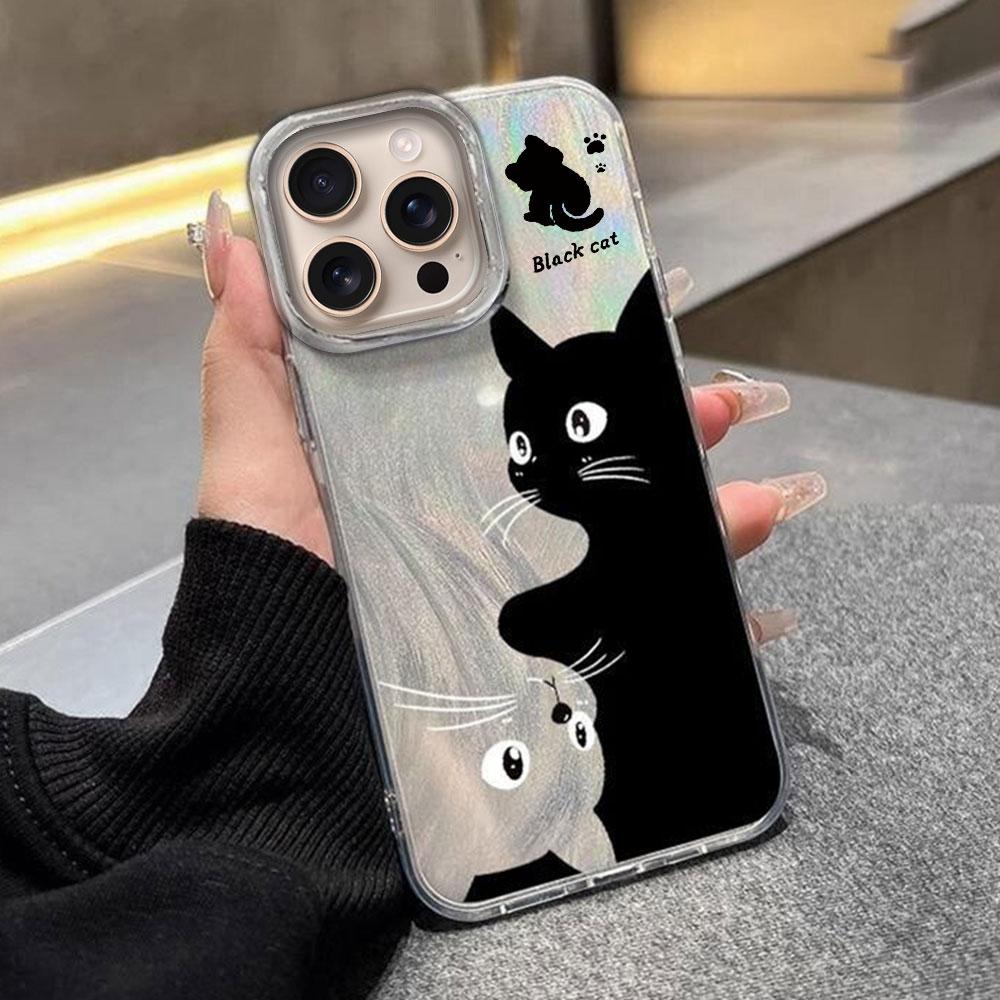 Artistic Embracing Black Cat Phone Case for Apple iphone 16 15 14 7 8 Plus 13 Pro Max 16e SE 2022 X XS Shell Silicone Back Cover