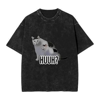 Huh Katze T-Shirt Meme Lustig Neuheit T-Shirts Kurzärmlig Y2K Spaß Oberteile Sommer Schlicht O-Ausschnitt Übergröße Oberteil Tees
