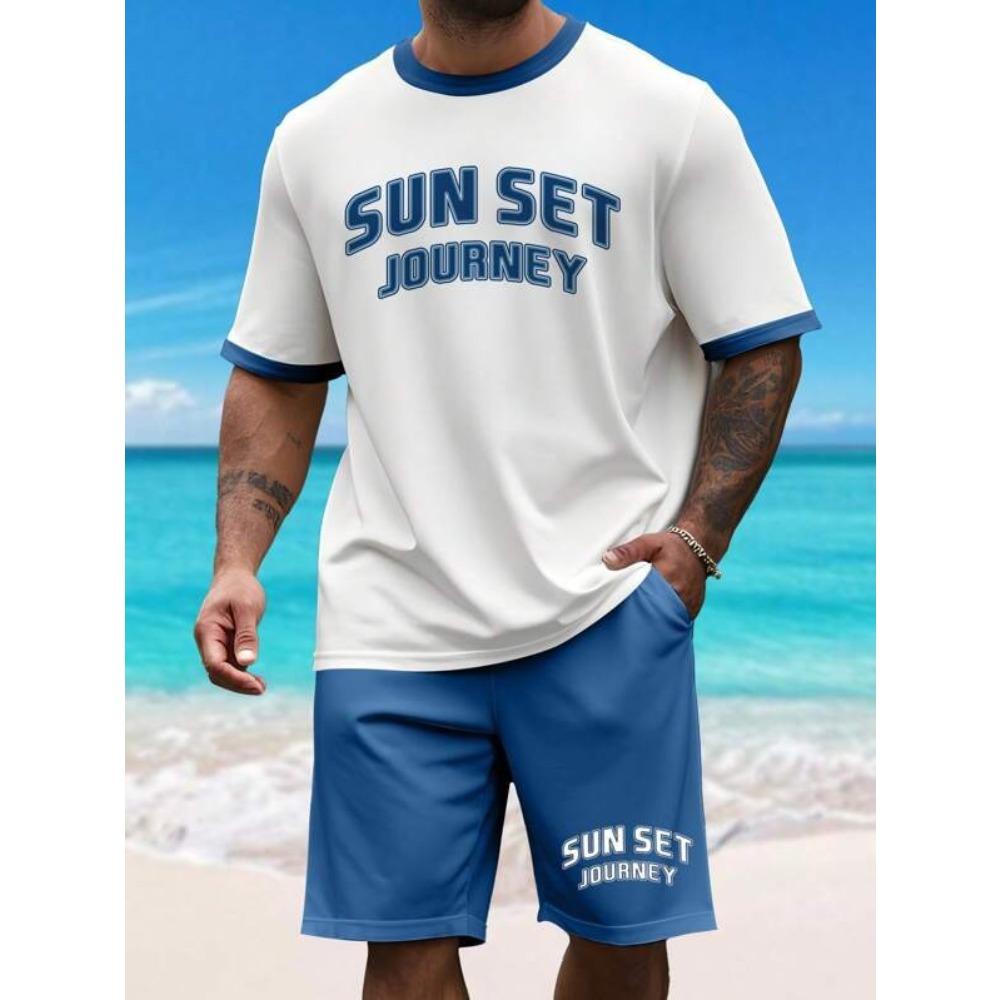 Men's Summer Comfortable Fashionable 2-piece Set Beach Vacation Leisure Sports Style Short Sleeved Set Loose Oversized Breathable Sports Wear