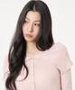 UNKNOWN PLANET Ring Snap Off-Shoulder Long Sleeve Knit Top Pink