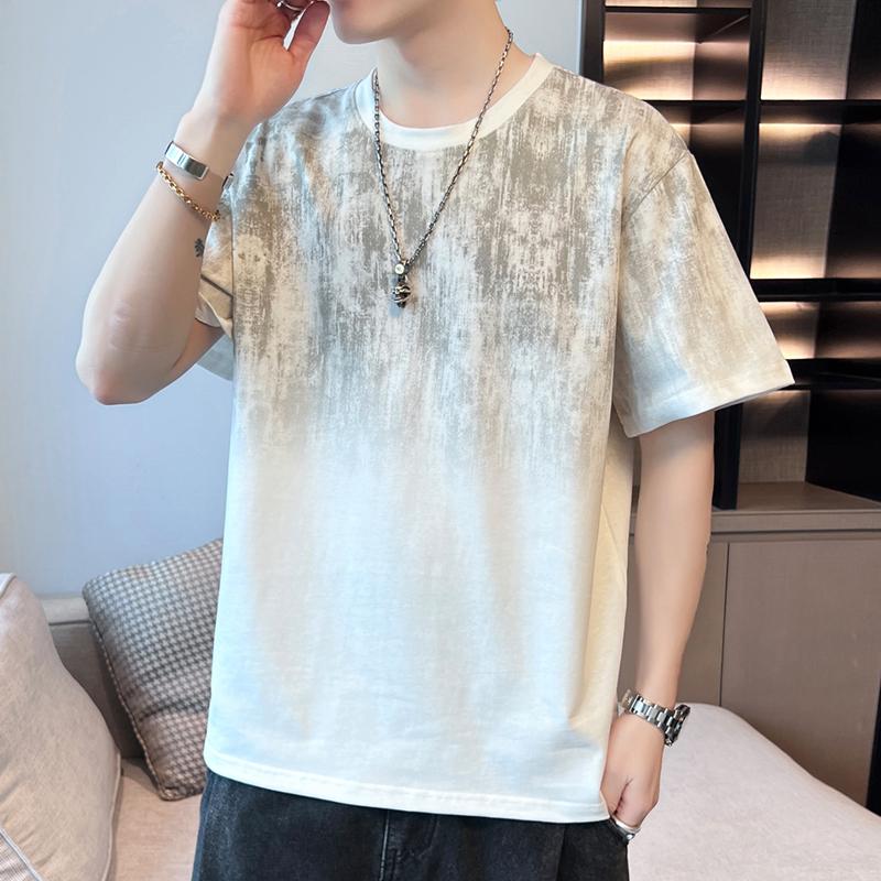 Summer Round Neck Loose Casual Short Sleeve Cotton T-shirt Men Fashion Pullover Tee Top