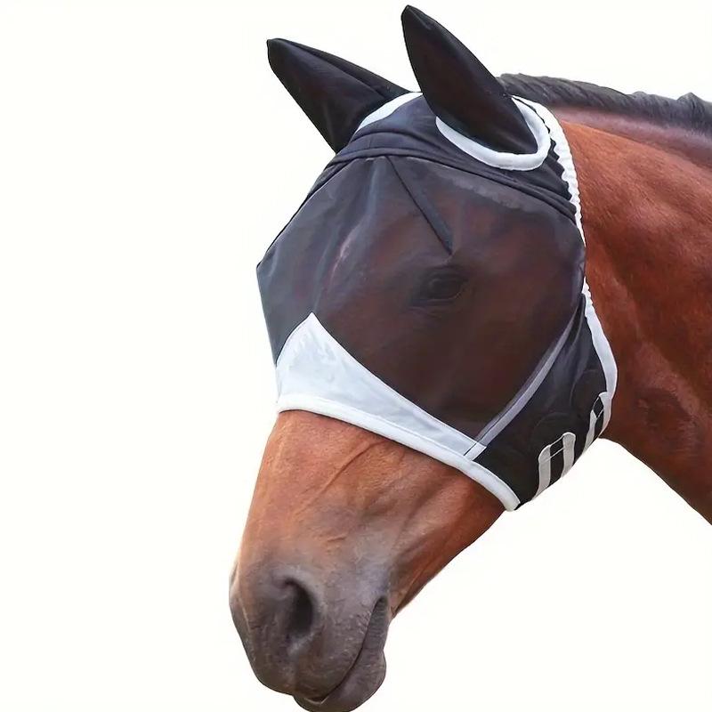 Breathable Mesh Horse Fly Mask with Ears - Mosquito-Proof and Comfortable. Black