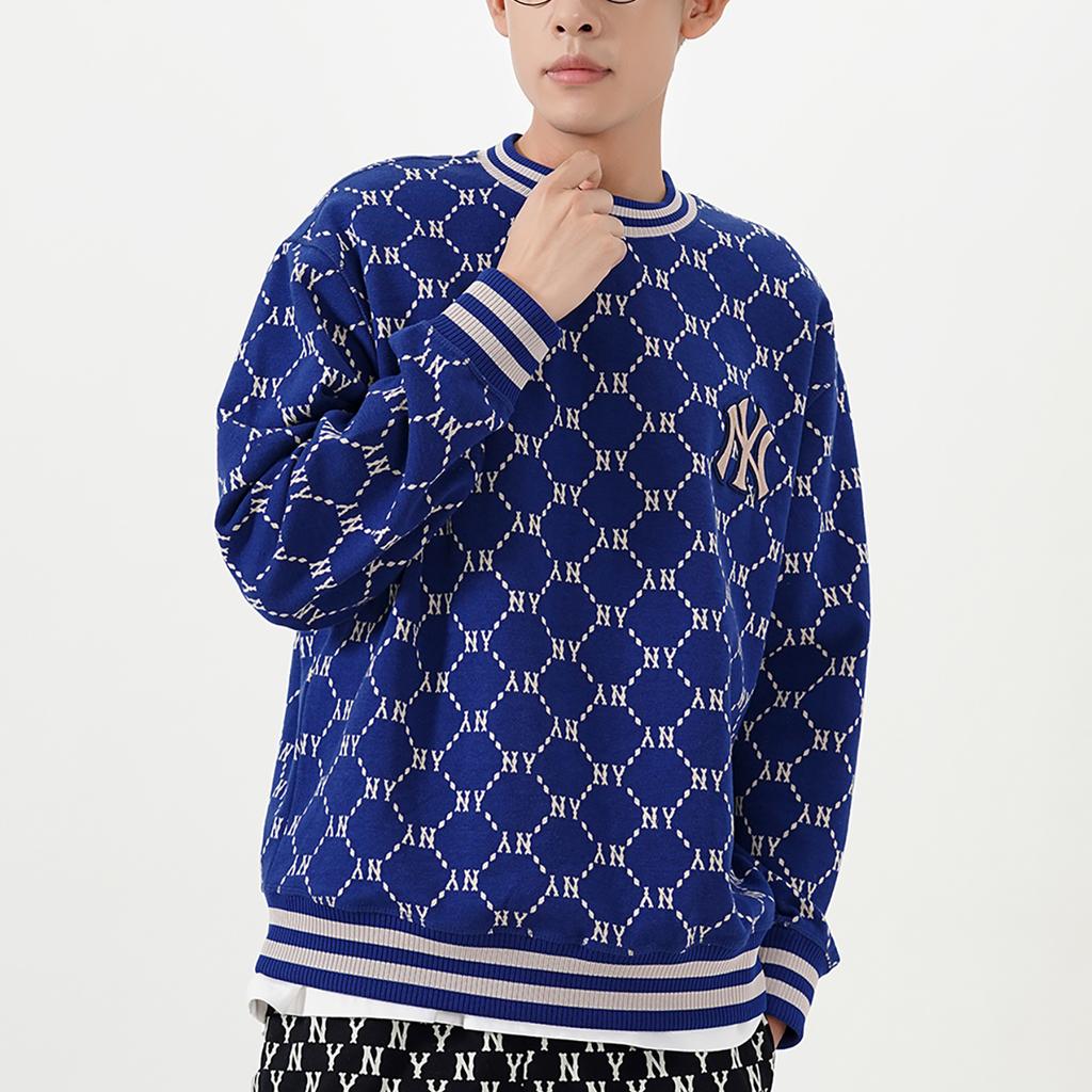 New MLB Old Flower Sweatshirts Unisex Navy Blue 3AMTM0724-50NYS