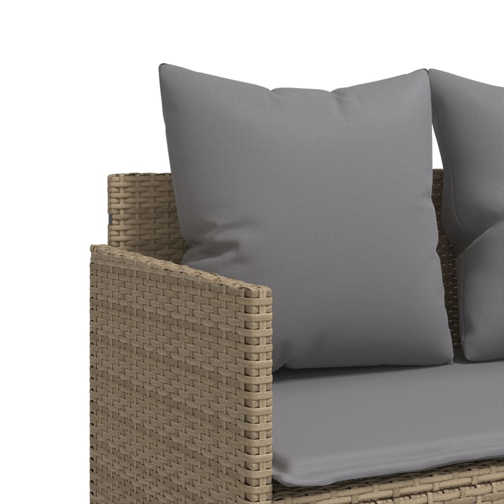 5 Piece Garden Sofa Set with Cushions Beige Poly Rattan