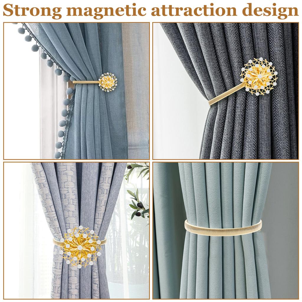 6/4Pcs Curtain Tie Backs Sparkling Magnetic Curtain Tiebacks Window Drapery Decorative Clips Drapery Holdback with Spring Wire