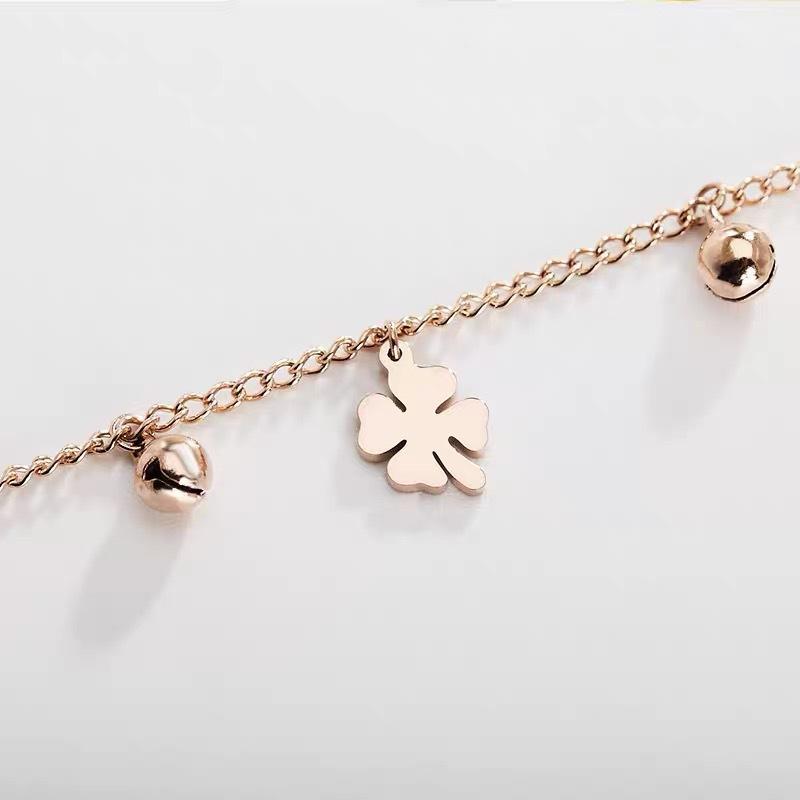 Four-Leaf Clover Bell Anklet Female Sense Of Senior Sense Of New Tide Titanium Steel Foot Chain