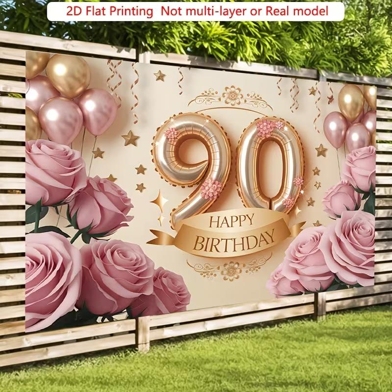 2D Rosa Gold Blumig 90. Geburtstag Kulisse 2D Flachdruck Party Hintergrund
