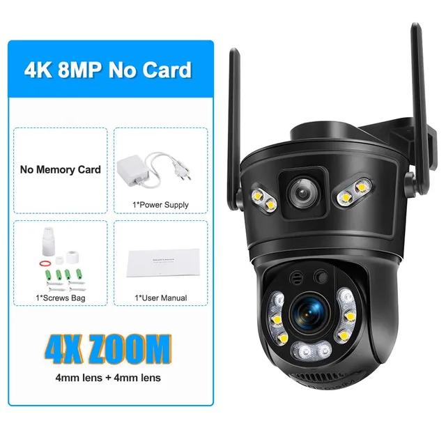 6K 12MP WiFi IP Outdoor Three Lens 10X Zoom PTZ Auto Tracking Home Security Protection 4K Video Camera