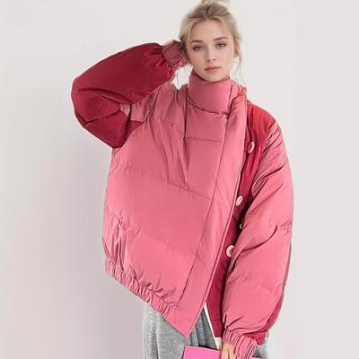 YJKDYK 2024 Winter Damenjacke Weiblich Kontrast Hoher Kragen Warm Baumwollwattiert Locker Vielseitig Brotjacke Damenbekleidung