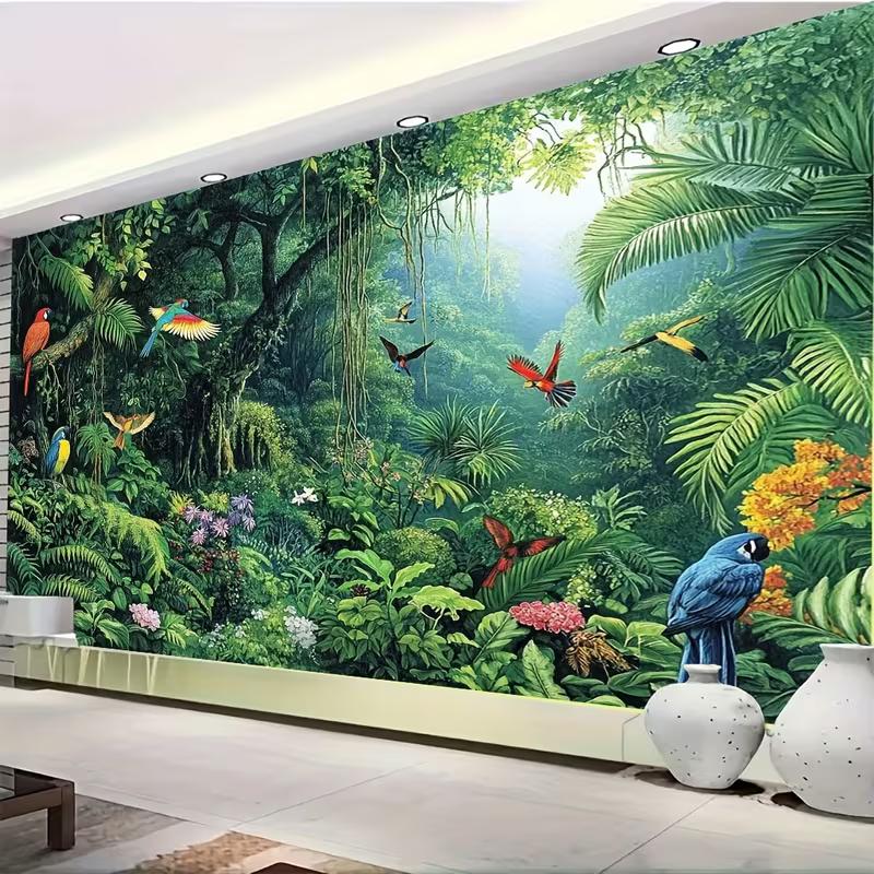 2D Rainforest Parrot Backdrop Cloth Tropical Green Forest Photography Background
