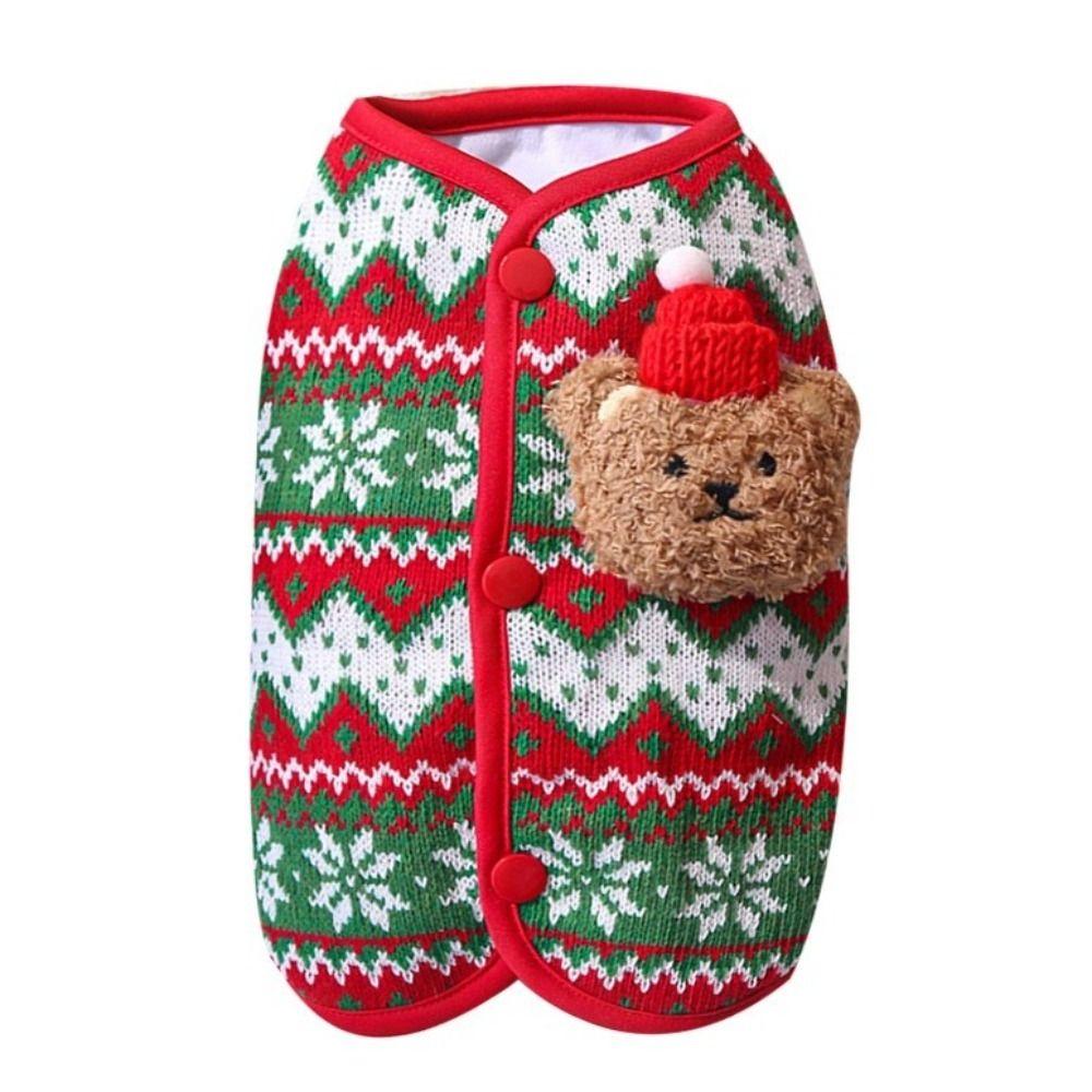 3D Bear Design Christmas Pet Knitted Vest Thickened Warm Dog Vest Jacket Winter Dog Coat Cat Dog