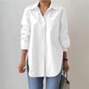 Elegant Women Long Sleeved Shirt 2025 Fashionable Women's Spring and Autumn Solid Color Split Hem Loose OL Work Shirt White