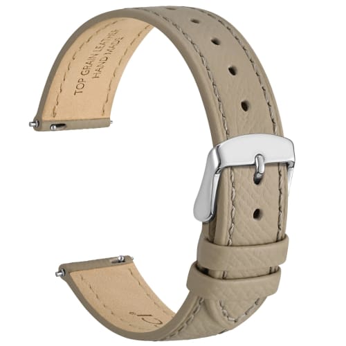 

WOCCI Grace Series Ремешок для часов из натуральной кожи, 14 мм, Кожа высшего качества, Быстросъемный, Хаки/Серебристая пряжка