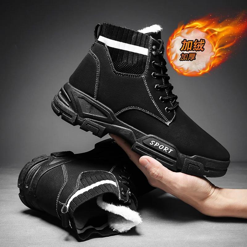 Fashion Winter Snow Boots Men Shoes Fur Warm Leather Outdoor Casual Hiking Platform Designer Luxury Cowboy Ankle Tactical Sneakers