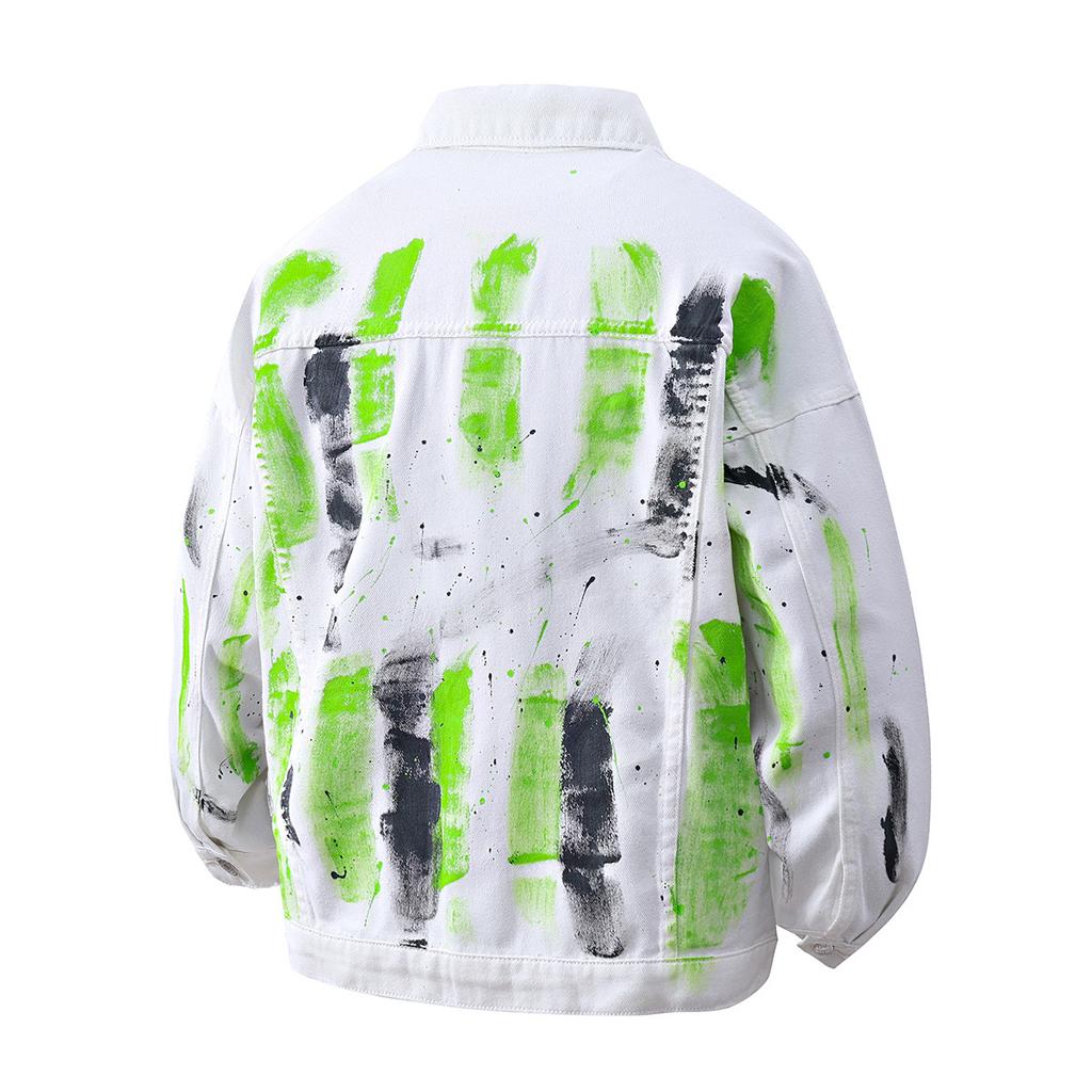 Vestes en Jean pour Homme Manteau en Jean Peint pour Homme Vestes Tendance Hip Hop Blanc pour Homme Veste Hip Hop Noire pour Homme Vêtements d'Extérieur Oversize