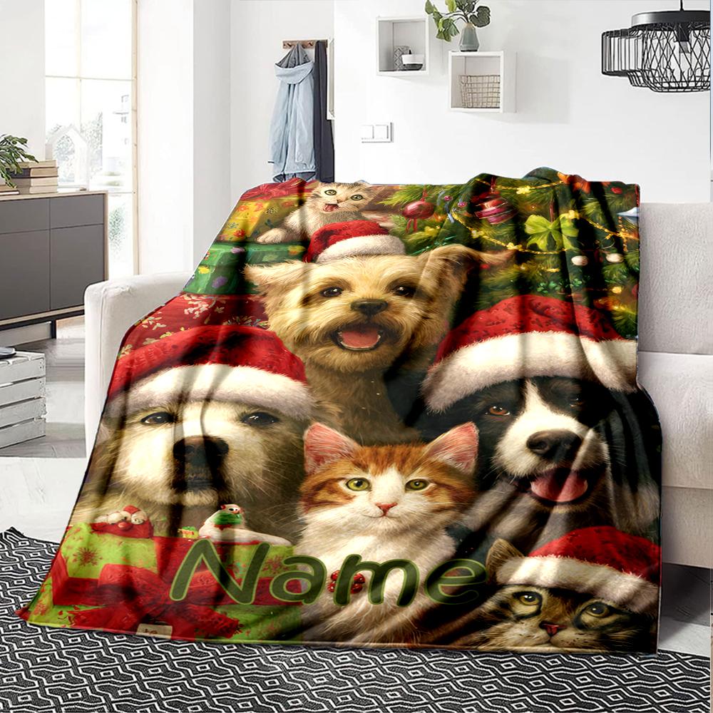 Custom Name Christmas Dog Theme Printed Blanket - Perfect for Couch, Bed, Travel & Outdoor Use | Machine Washable, Cozy & Durable.