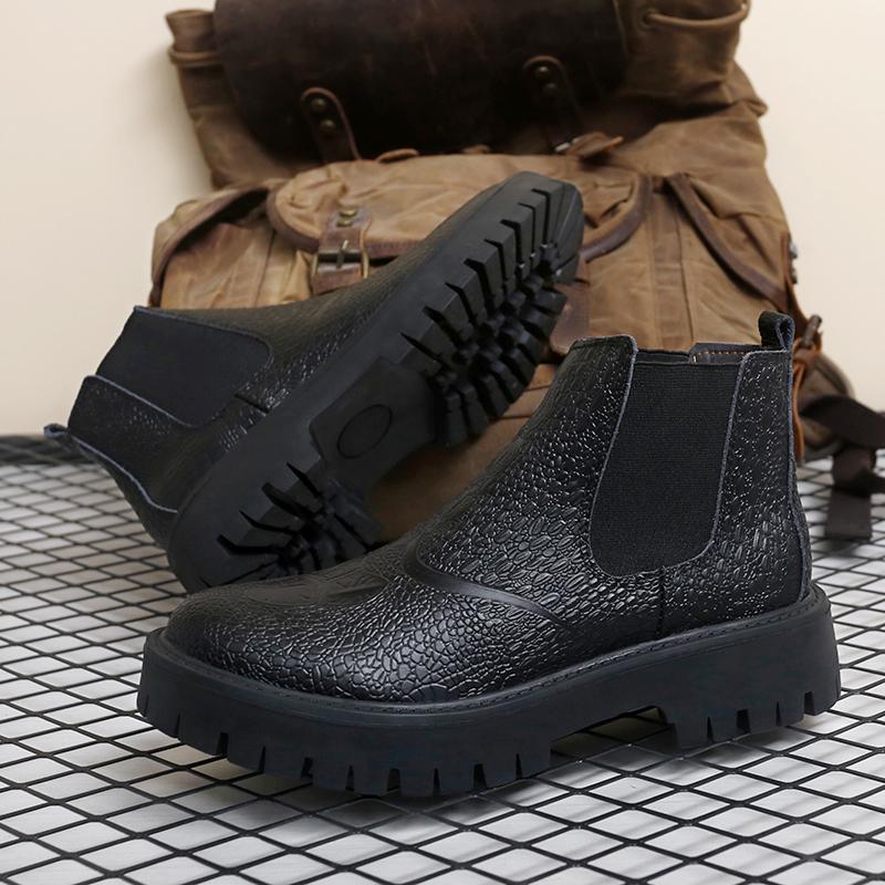 New Thick Bottom Chelsea Boots for Men Fashion Brand Ankle Boots Comfortable Genuine Leather Man Motorcycle Boots High Top Shoes